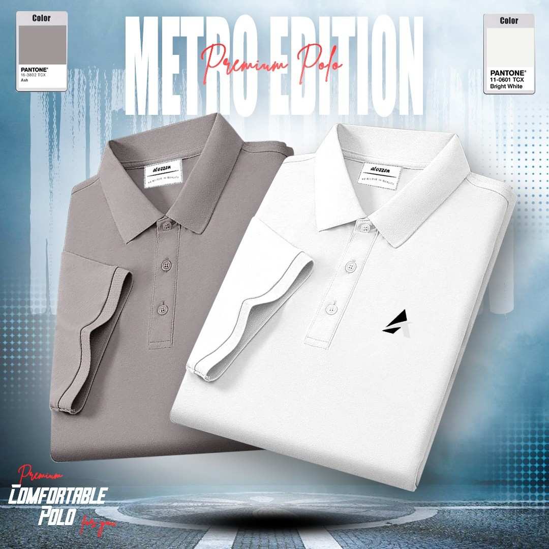 2pcs Combo Of Men's Short Sleeve 100% Cotton Premium Quality Polo T-Shirt - Ash & White
